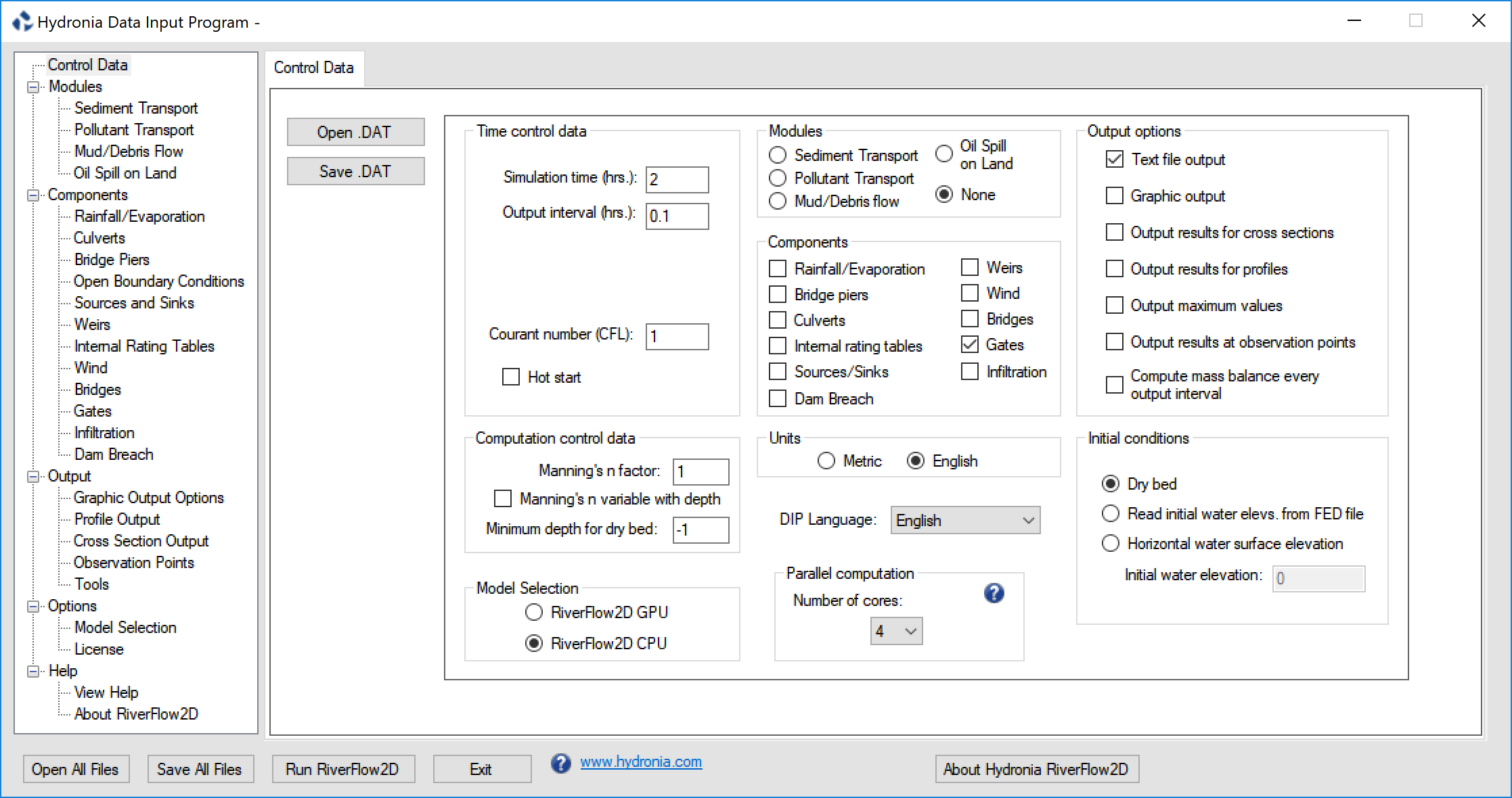 Panel DIP *Control Data* con el componente Gates seleccionado.