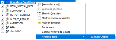 Menú contextual de condiciones de contorno