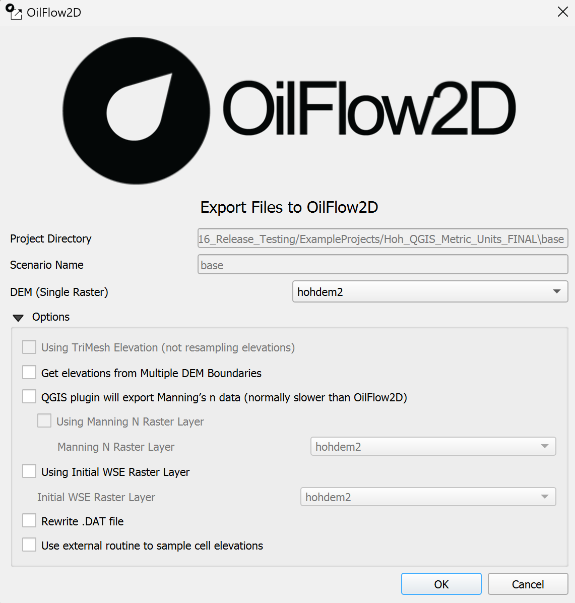 Diálogo de exportación para OilFlow2D