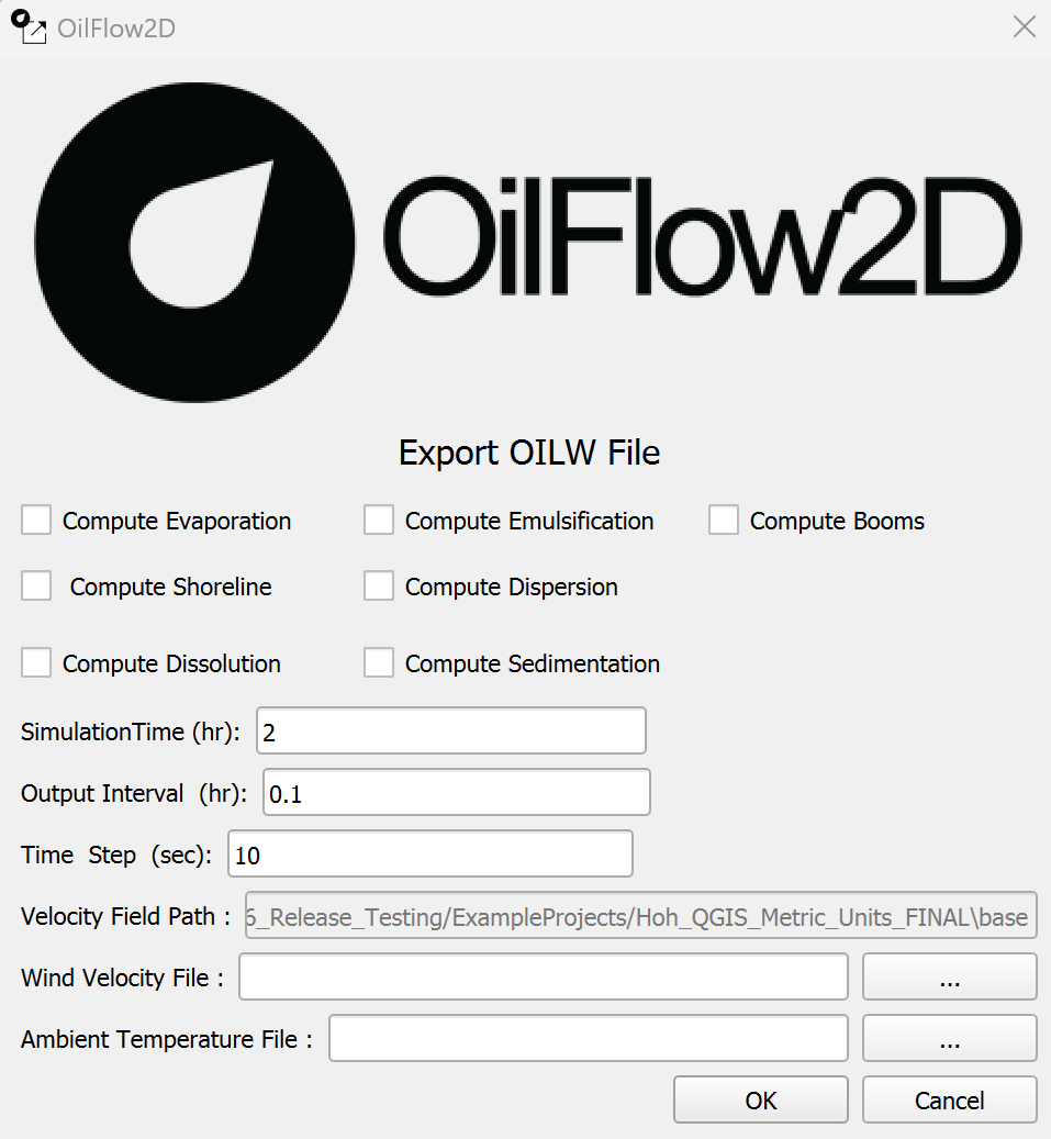 Diálogo Export OILW File.