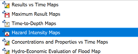 Menú de Hazard Intensity Maps para OilFlow2D