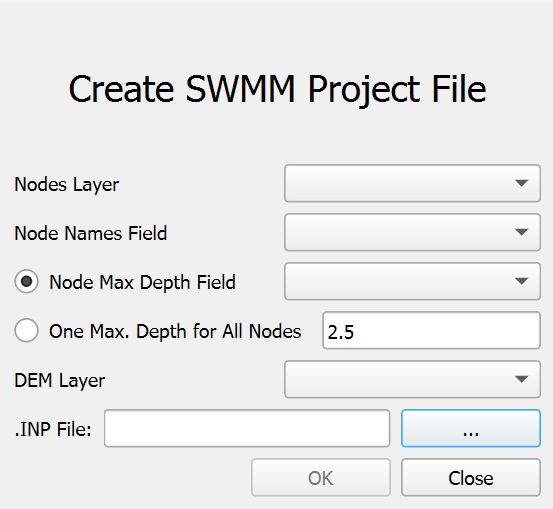 Diálogo Create SWMM Project