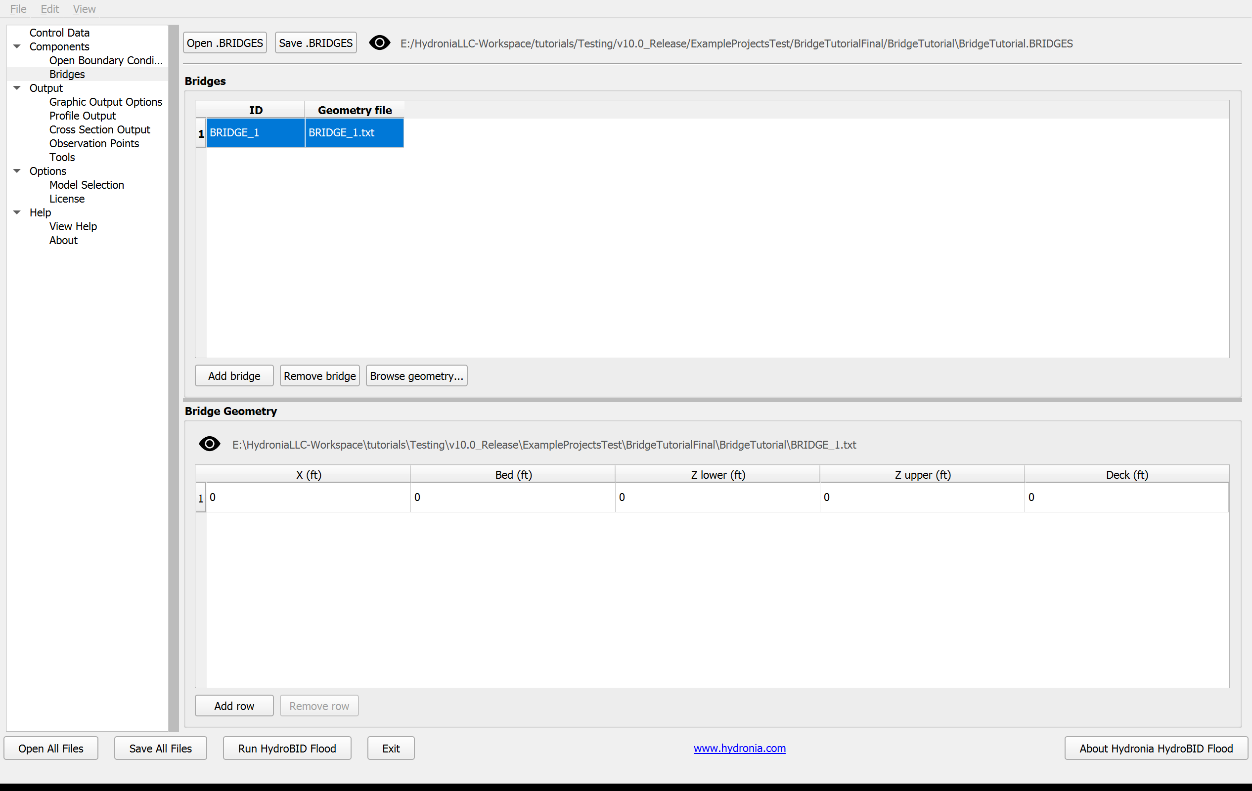 Panel del componente Bridges de QGIS DIP.