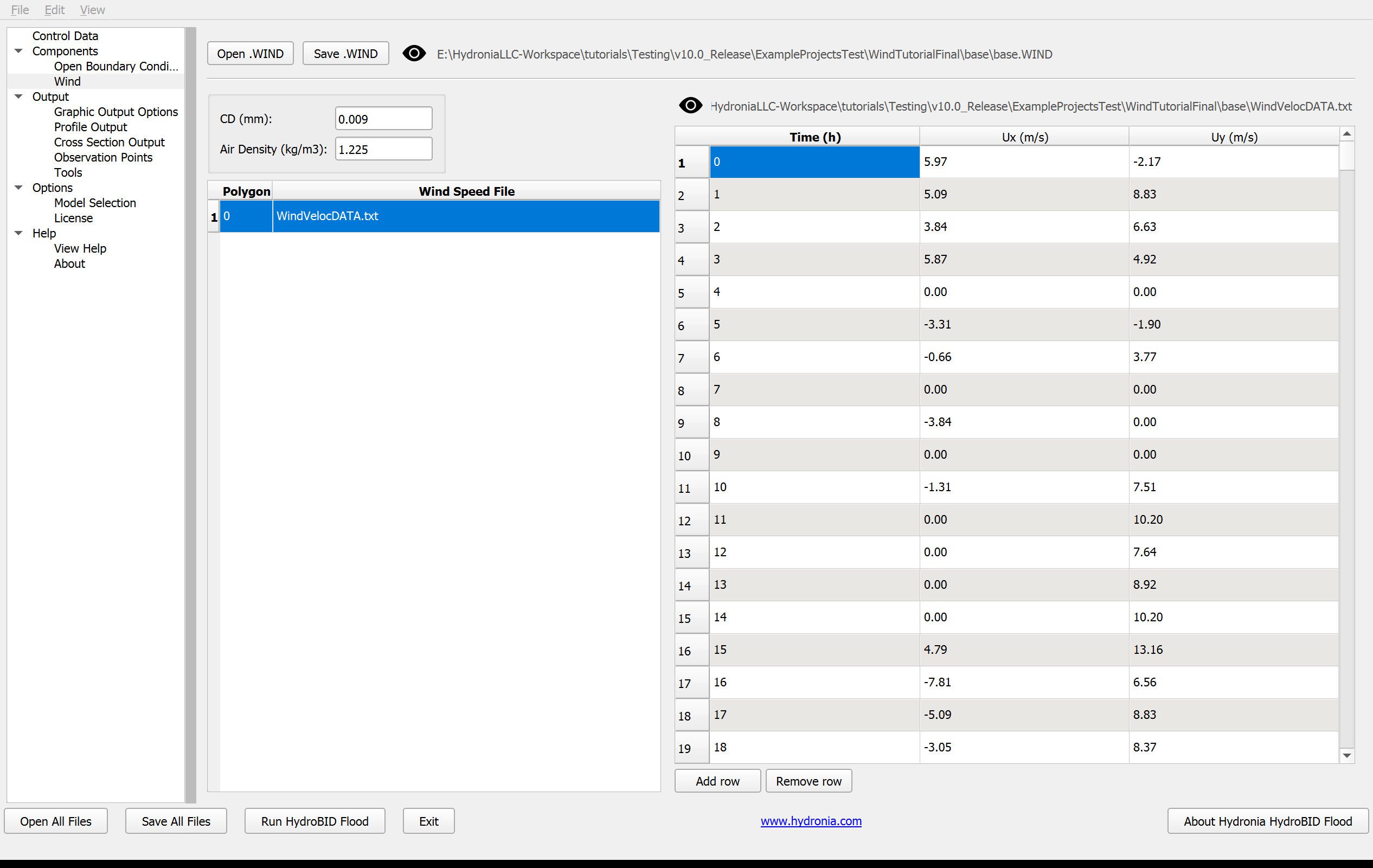 Panel del componente Wind de QGIS DIP.