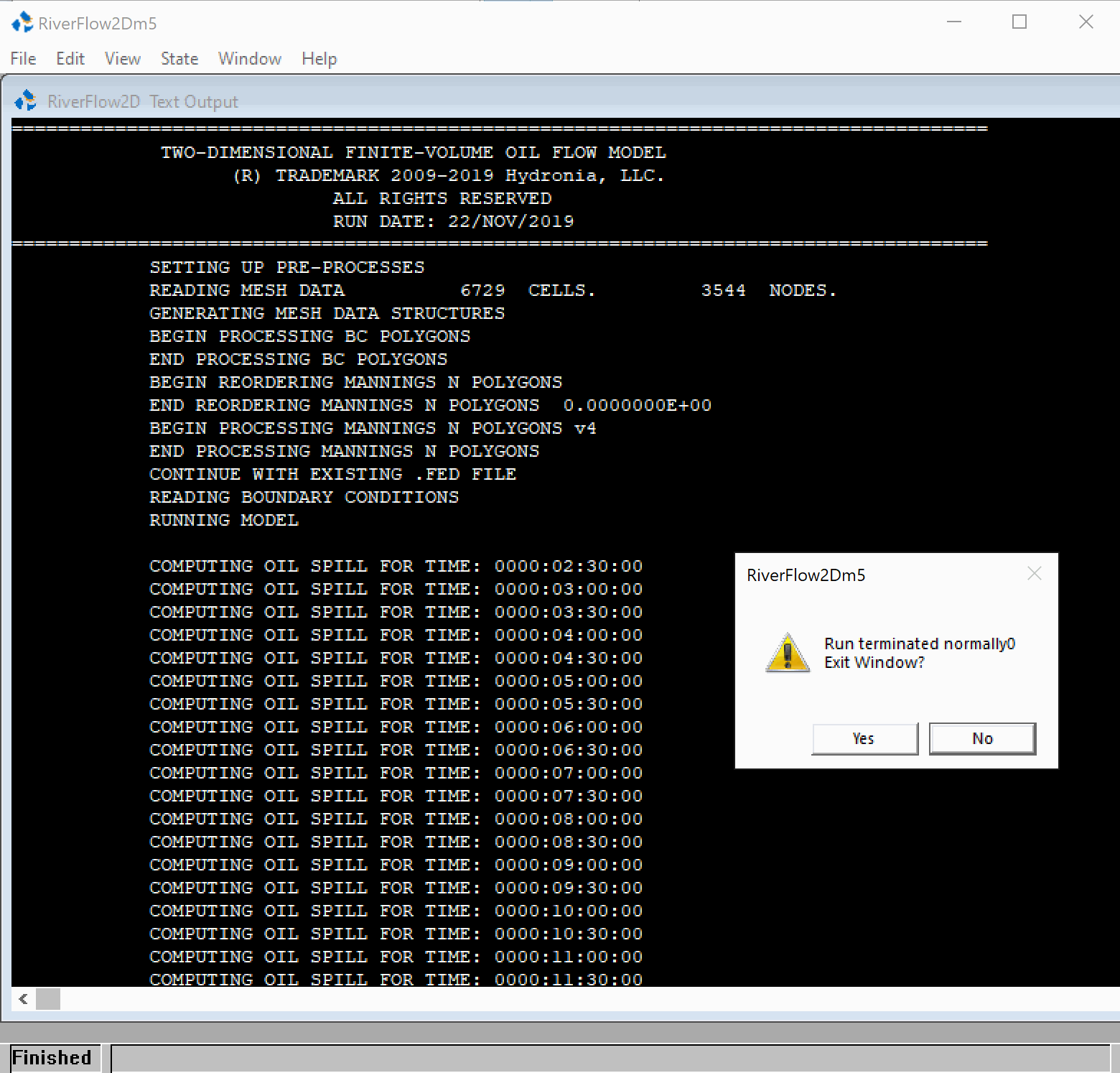 Model execution window.