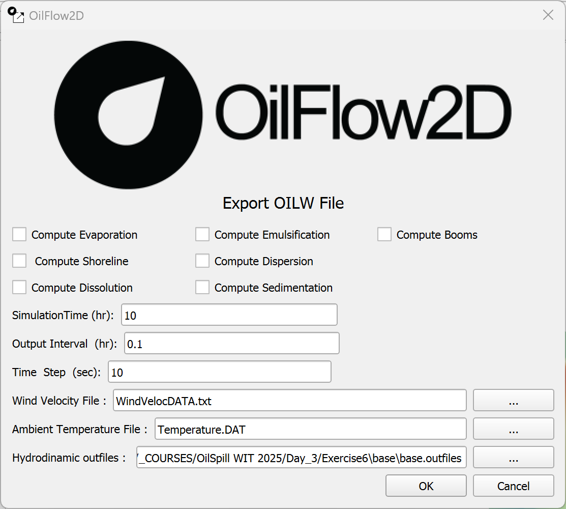 Diálogo Export OILW.