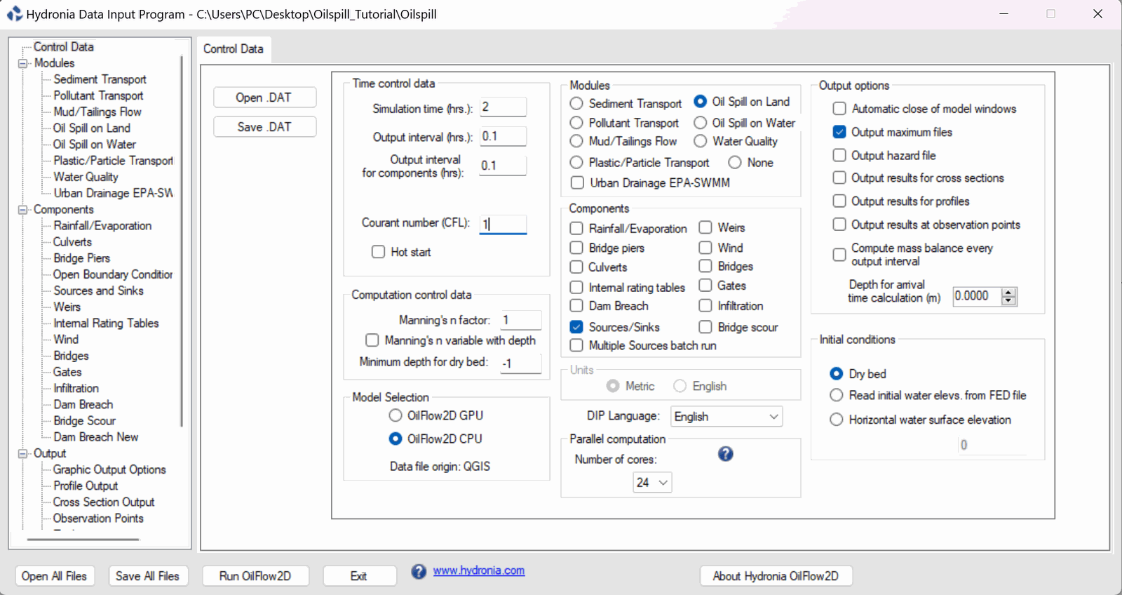 Ventana de Hydronia Data Input Program.