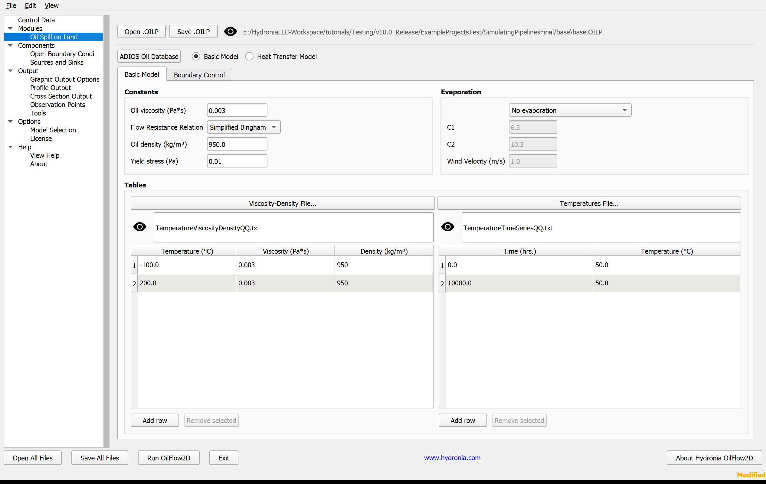 QGIS DIP Oil Spill on Land panel for Simulating Pipelines.