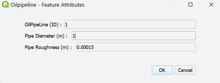 Oilpipeline layer input dialog box.